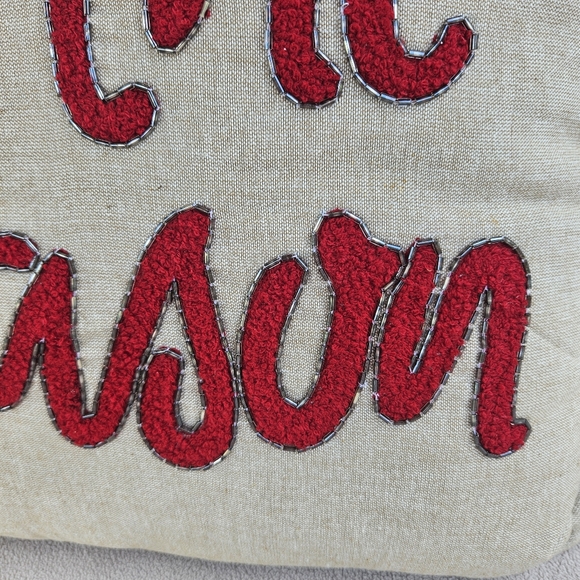 Nanette Lepore Beige Red Tis The Season Holiday Christmas Decorative Pillow 17" - Picture 11 of 12